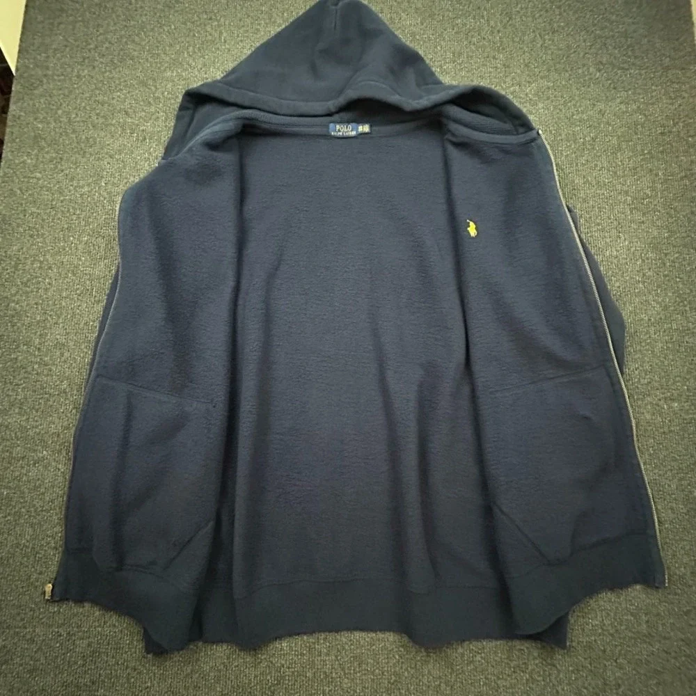 Polo Ralph Lauren Men's 4XB Full Zip Hoodie Sweater Blue Heavyweight Yellow Pony